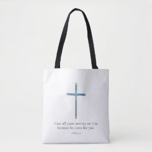 Tote Bag 1 Pierre 5:7 Croix minimaliste