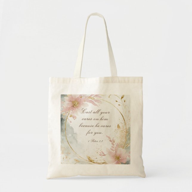 Tote Bag 1 Pierre 5:7 Jetez toutes vos soucis sur lui Bible (Devant)
