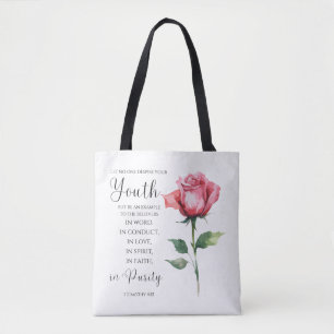 Tote Bag 1 Timothée 4:12 - Jeune Bible Verse Fleur