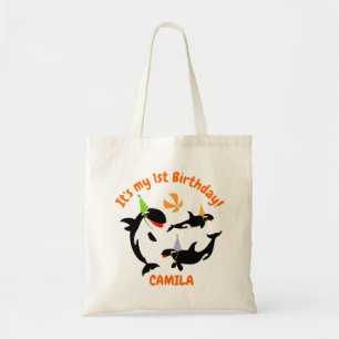 Tote Bag 1er anniversaire sous la mer orca baleine fille