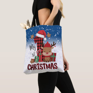Tote Bag 1er Noël Santa Hat White Neige Bébé Reindeer