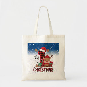 Tote Bag 1er Noël Santa Hat White Neige Bébé Reindeer