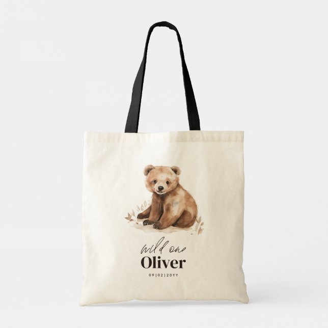Tote Bag 1st Birthday Wild One bear modern elegant party (Dos)