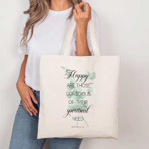 Tote Bag 2026 JW Année Texte Matthieu 5:3 avec Eucalyptus