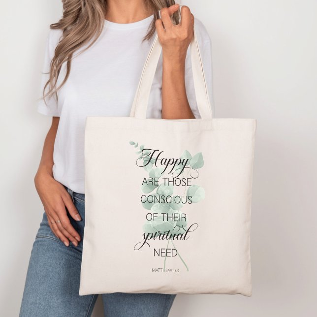 Tote Bag 2026 JW Année Texte Matthieu 5:3 avec Eucalyptus (Créateur téléchargé)