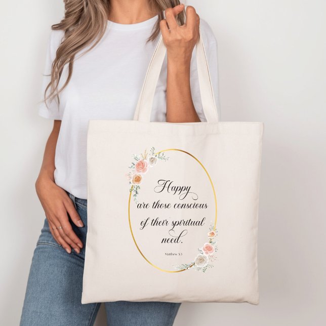 Tote Bag 2026 Texte de l'année JW Matthieu 5:3 avec des ros (Créateur téléchargé)