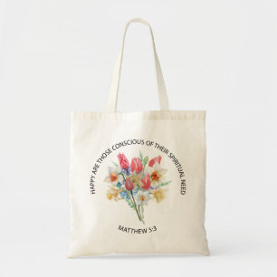 Tote Bag 2026 Texte de l'année JW Matthieu 5v3 Fleurs de pr