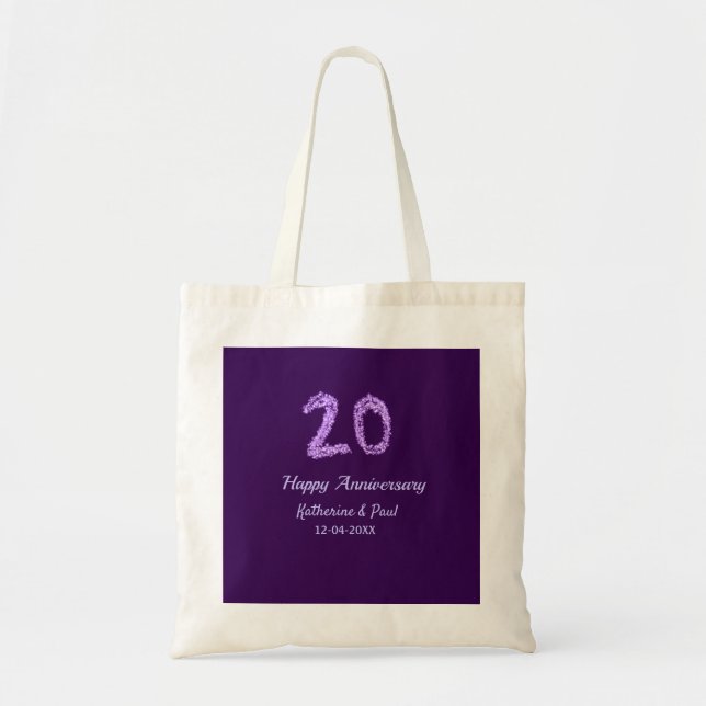 Tote Bag 20e heureux anniversaire ajouter nom du couple dat (Devant)