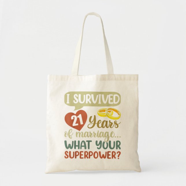 Tote Bag 21e anniversaire de mariage Couples J'ai survécu 2 (Devant)