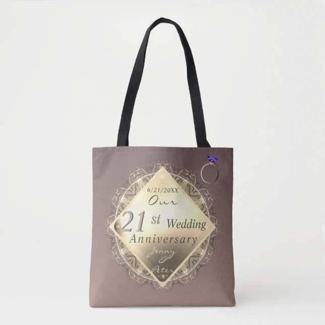 Tote Bag 21e anniversaire du Mariage laiton et olite (Devant)
