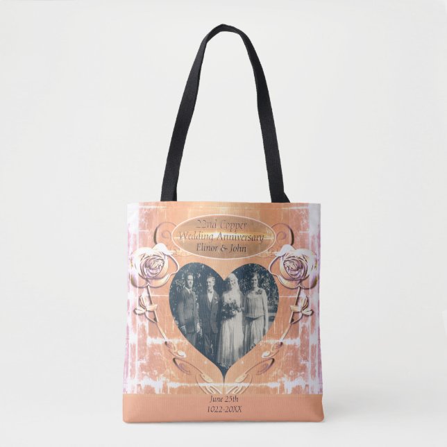 Tote Bag 22e/7e Rose Mariage en cuivre Photo Fourre-tout (Devant)