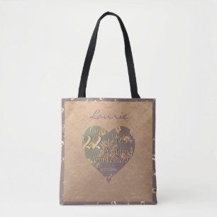 Tote Bag 22e anniversaire de Mariage Rose de coeur coppery