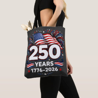 Tote Bag 250 Years Independence Patriotic Fireworks Black