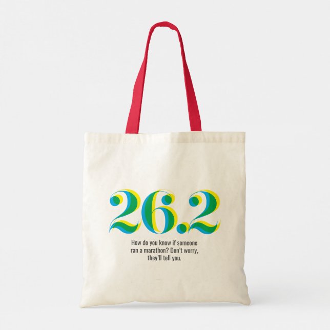 Tote Bag 26.2 Marathon courrant un texte bleu gras jaune (Dos)