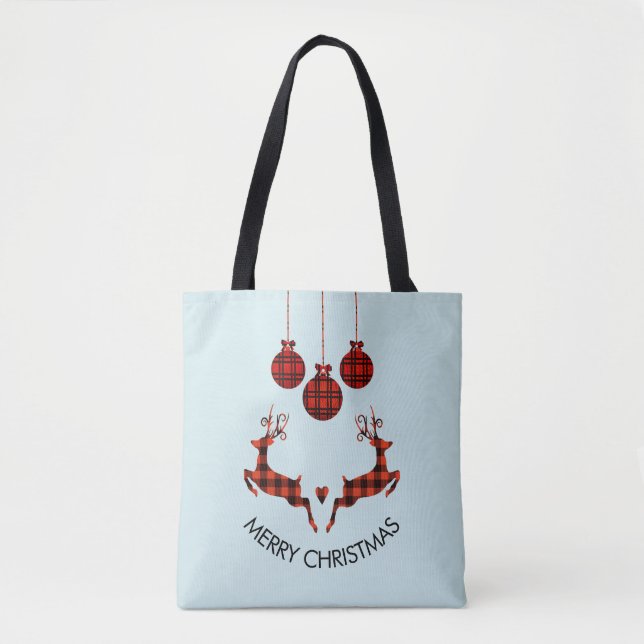 Tote Bag 2 cerfs de Noël saut de style rustique (Devant)