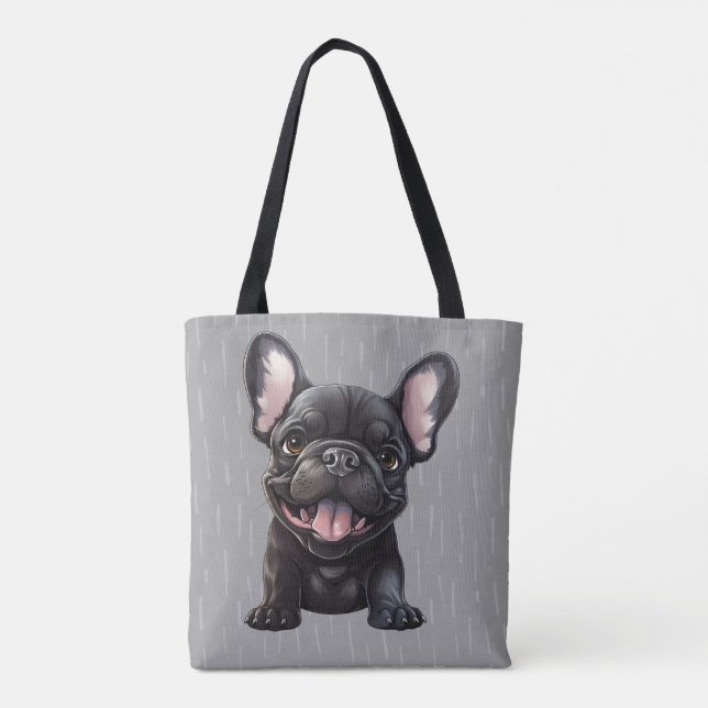 Tote Bag 2 faces, texte personnalisé, chiot Frenchie (Dos)