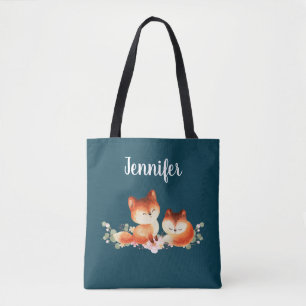 Tote Bag 2 mignons Petits Renards Rouges Aquarelle Design