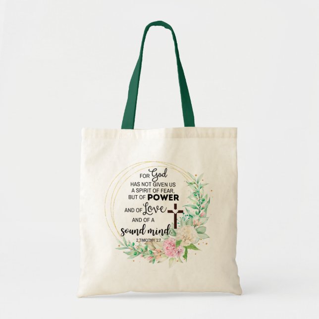 Tote Bag 2 Timothée 1:7 Dieu n'a pas donné un esprit de peu (Devant)