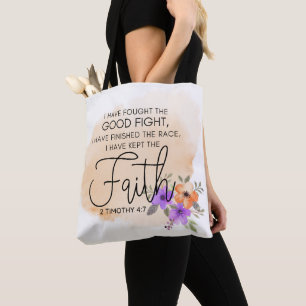 Tote Bag 2 Timothée 4:7 - J'ai gardé la foi Peach