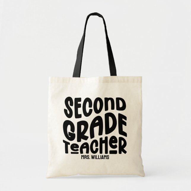 Tote Bag 2nd Grade Teacher Black Typography Design  (Devant)