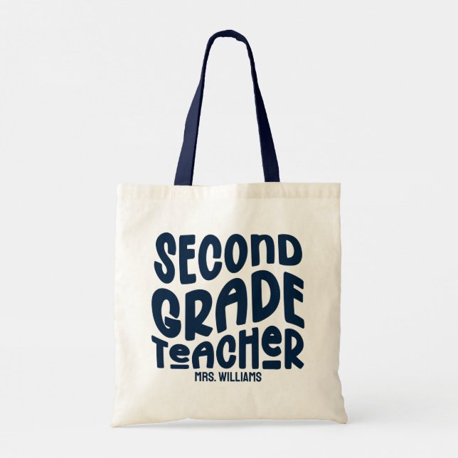 Tote Bag 2nd Grade Teacher Dark Blue Typography Design (Dos)