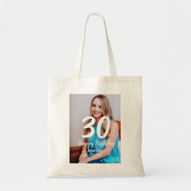 Tote Bag 30e anniversaire ajouter nom date année photo blan (Devant)