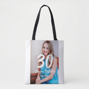 Tote Bag 30e anniversaire ajouter nom date année photo blan