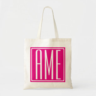 Tote Bag 3 Initiales Monogramme Blanc sur rose chaud