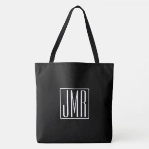 Tote Bag 3 Initiales Monogramme Noir et blanc (ou couleur