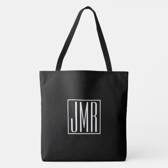 Tote Bag 3 Initiales Monogramme | Noir et blanc (ou couleur (Devant)