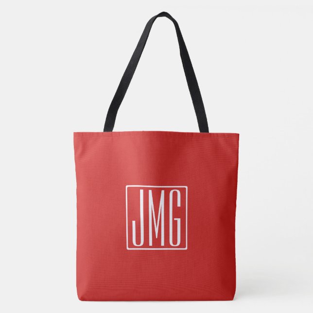 Tote Bag 3 Initiales Monogramme | Rouge et blanc (ou couleu (Devant)