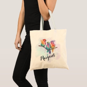 Tote Bag 3 Inséparables colorés Nom personnalisé