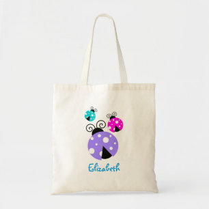 Tote Bag 3 Ladybugs en rose violet et bleu Personnalisé