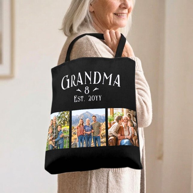 Tote Bag 3 Photo Grandma Est Year Custom Name Number Grands (Créateur téléchargé)