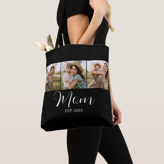 Tote Bag 3 Photos Maman Script Personnalisé (De près)