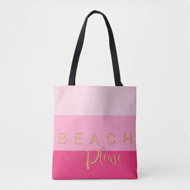 Tote Bag 3 Pink Stripes Plage S'Il Vous Plaît Gold Parties  (Devant)