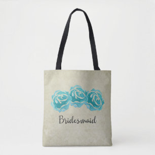 Tote Bag 3 Roses Turquoises d'aquarelle sur Tan Damask Brid