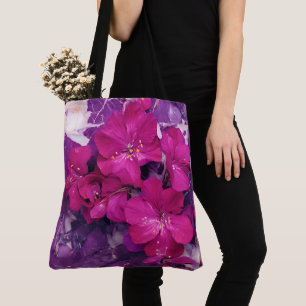 Tote Bag 3D Floral Fuchsia & Purple Marble Art