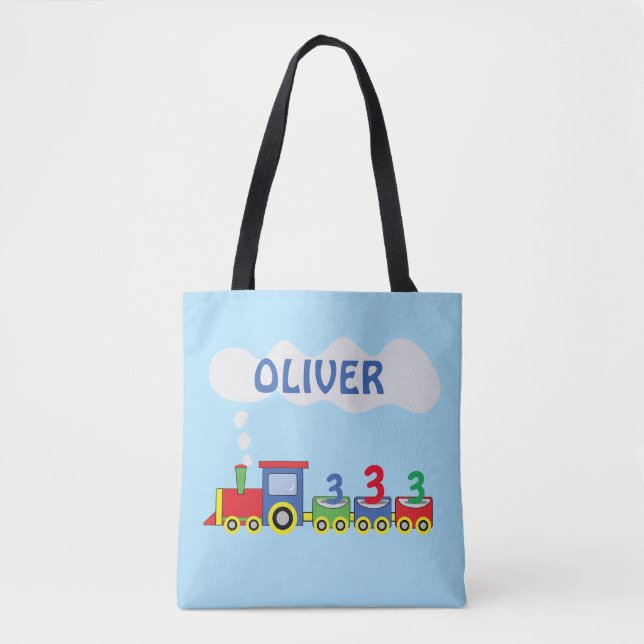Tote Bag 3e anniversaire Train Personnaliser le nom (Devant)