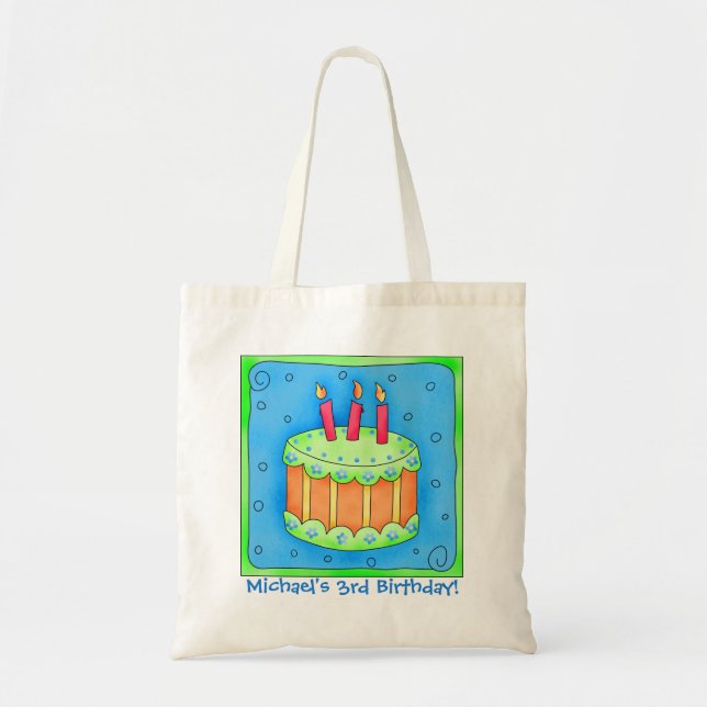 Tote Bag 3e Joyeux Anniversaire Nom du gâteau Personnalisé  (Devant)