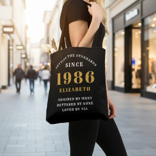 Tote Bag 40e anniversaire 1986 Noir Or Pour Elle Personnali