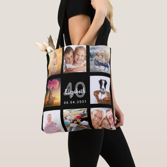 Tote Bag 40e anniversaire sur mesure photo collage femme no (De près)