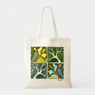 Tote Bag 4 arbres dans l'aquarelle et le stylo et l'encre