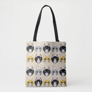 Tote Bag 4 Chats, Herringbone Beige