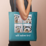 Tote Bag 4 Collage photo - CHOISISSEZ VOTRE COULEUR ARRIÈRE<br><div class="desc">Utilisez quatre photos carrés pour créer un cadeau unique et personnel. Ou vous pouvez garder le chiot hipster et faire un gardien branché. Si vous avez besoin d'ajuster les images,  cliquez sur l'outil personnaliser pour apporter des modifications.</div>
