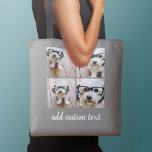 Tote Bag 4 Collage photo - CHOISISSEZ VOTRE COULEUR ARRIÈRE<br><div class="desc">Utilisez quatre photos carrés pour créer un cadeau unique et personnel. Ou vous pouvez garder le chiot hipster et faire un gardien branché. Si vous avez besoin d'ajuster les images,  cliquez sur l'outil personnaliser pour apporter des modifications.</div>