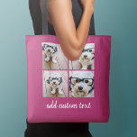Tote Bag 4 Collage photo - CHOISISSEZ VOTRE COULEUR ARRIÈRE<br><div class="desc">Utilisez quatre photos carrés pour créer un cadeau unique et personnel. Ou vous pouvez garder le chiot hipster et faire un gardien branché. Si vous avez besoin d'ajuster les images,  cliquez sur l'outil personnaliser pour apporter des modifications.</div>