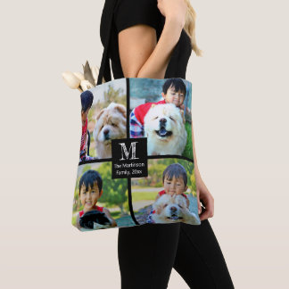 Tote Bag 4 Collage photo Customisé avec monogramme