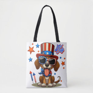 Tote Bag 4 juillet chien/chiot mignon, patriotique