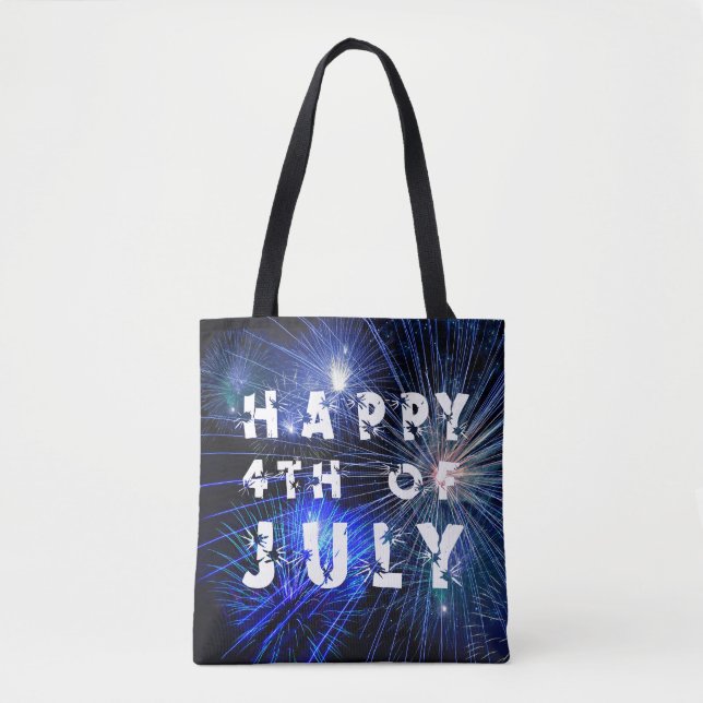 Tote Bag 4 juillet feux d'artifice en Blue Hue Happy 4ème (Devant)